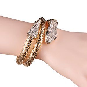 Gold Snake Coil Wrap Around Rhinestone Bracelet